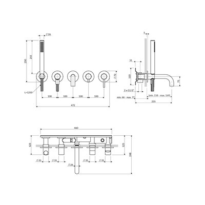 Mitigeur de baignoire à 5 trous à encastrer - Collection Y