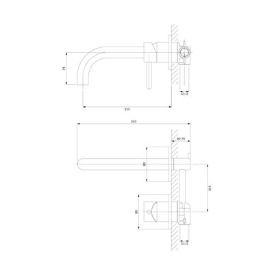 Mitigeur de lavabo encastré Collection Y avec bec standard, disponible en cartouche 25 mm ou 40 mm.