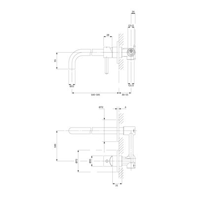 Mitigeur de lavabo encastré Collection Y avec bec standard, disponible en cartouche 25 mm ou 40 mm.