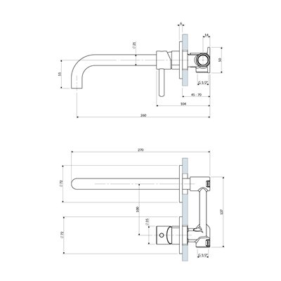 Mitigeur de lavabo encastré avec bec long - Collection Y