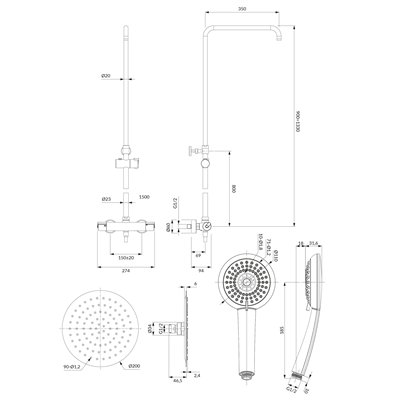 Système de douche thermostatique pour installation apparente - Chrome - Collection Y