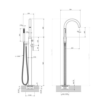 mitigeur de baignoire sur pied haut - Collection Y