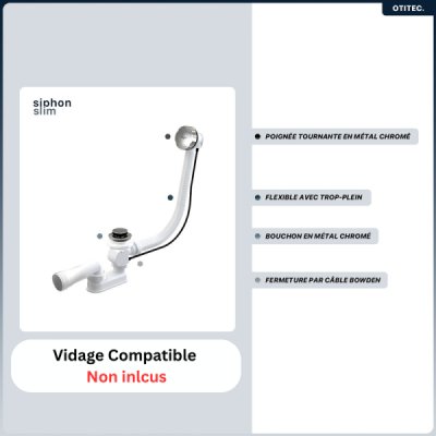 Baignoire asymétrique AVITA SLIM - 150 160 170 180 cm - Angle gauche ou droit