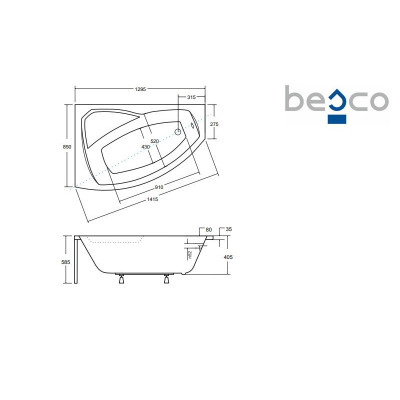 Baignoire asymétrique RIMA - 130 à 170 cm - Angle gauche ou droit