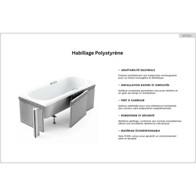 Baignoire rectangulaire SHEA - 140 à 180 cm - Tablier blanc noir ou rainuré