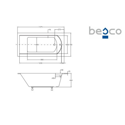 Baignoire encastrable SHEA SLIM - 140 cm