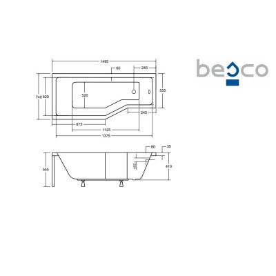 Baignoire asymétrique INTEGRA - 150 ou 170 cm - Angle droit ou gauche
