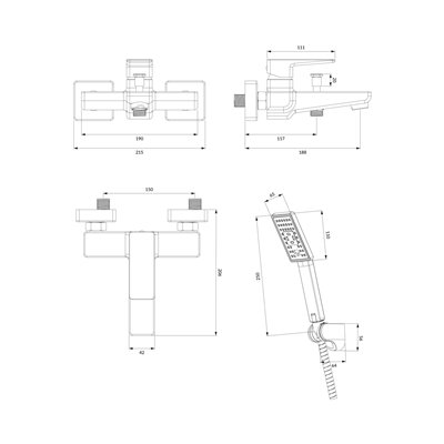 mélangeur de bain avec ensemble de douche - Parma