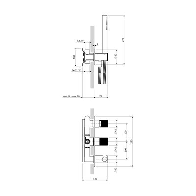 Mélangeur De Douche Et De Baignoire À Encastrer Avec Pommeau De Douche - Contour