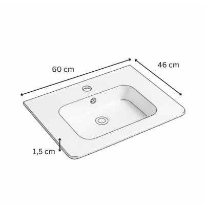 Vasque à encastrer rectangulaire ORIS - 60 x 46 cm - Céramique blanche