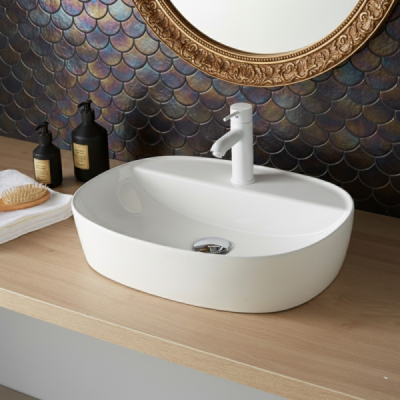 Vasque à poser ovale -50 x 38 cm -Blanc brillant -NOXA