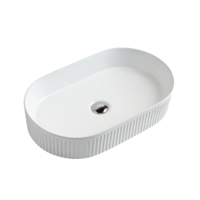 Vasque à poser ovale - Blanc rainuré - RIVA