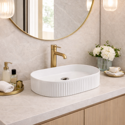 Vasque à poser ovale - Blanc rainuré - RIVA