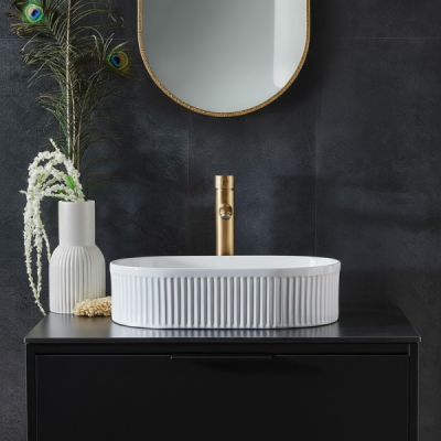 Vasque à poser ovale - Blanc rainuré - RIVA