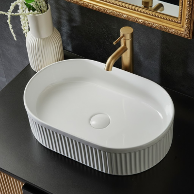 Vasque à poser ovale - Blanc rainuré - RIVA