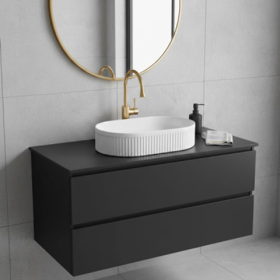 Vasque à poser ovale - Blanc rainuré - RIVA