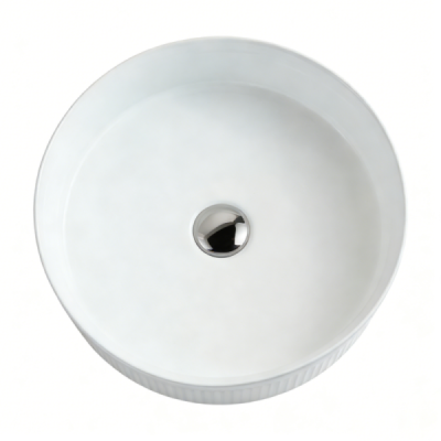 Vasque à poser ronde rainurée - 41,5 cm -Blanc -RIVANA