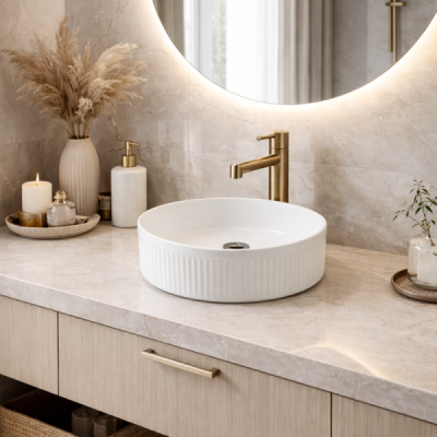 Vasque à poser ronde rainurée - 41,5 cm -Blanc -RIVANA