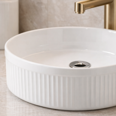 Vasque à poser ronde rainurée - 41,5 cm -Blanc -RIVANA