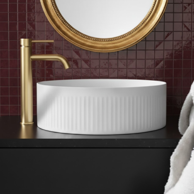 Vasque à poser ronde rainurée - 41,5 cm -Blanc -RIVANA