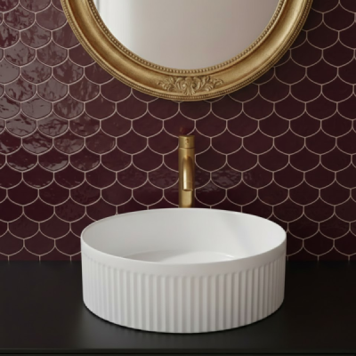 Vasque à poser ronde rainurée - 41,5 cm -Blanc -RIVANA