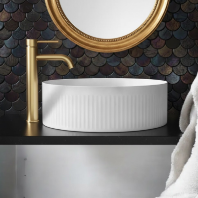 Vasque à poser ronde rainurée - 41,5 cm -Blanc -RIVANA