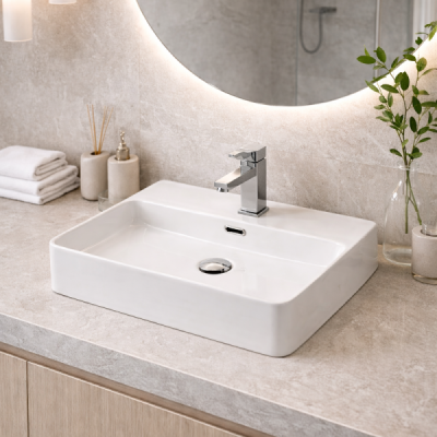 Vasque à poser rectangulaire - 52 x 42 cm -Blanc brillant -SERA