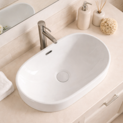 Vasque à poser ovale -60 x 40 cm -Blanc brillant -VELA CONFORT