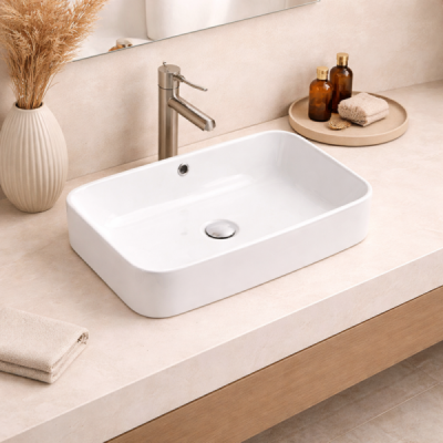 Vasque à poser rectangulaire - 60 x 40 cm -Blanc -LIFA