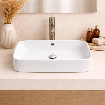 Vasque à poser rectangulaire -60 x 40 cm -Blanc -LIFA