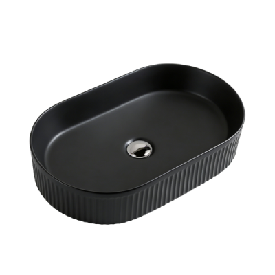 Vasque à poser ovale -50 x 32 cm -Noir rainuré -RIVA