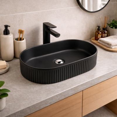Vasque à poser ovale -50 x 32 cm -Noir rainuré -RIVA