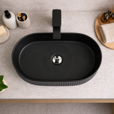 Vasque à poser ovale -50 x 32 cm -Noir rainuré -RIVA
