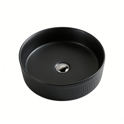Vasque à poser ronde -41,5 cm -Noir rainuré -RIVANA