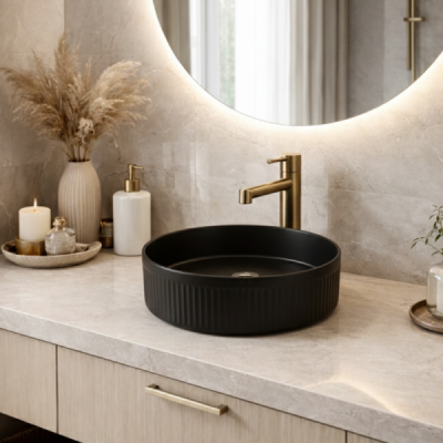 Vasque à poser ronde - 41,5 cm - Noir rainuré - RIVANA