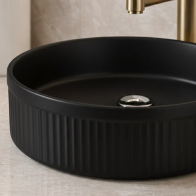 Vasque à poser ronde -41,5 cm -Noir rainuré -RIVANA