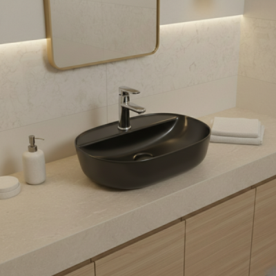 Vasque à poser ovale - 50 x 38 cm - Noir - NOXA