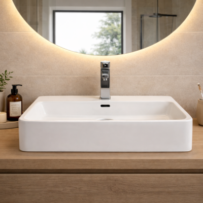 Vasque à poser rectangulaire -60 x 42 cm -Blanc -SORA