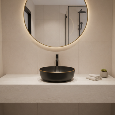 Vasque à poser ronde - 41 cm -Noir mat liseré or - AURIS