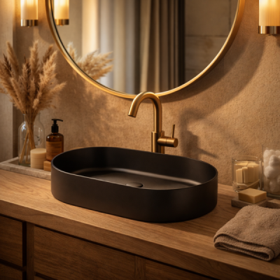 Vasque à poser ovale allongée - 52 x 30 cm - Noir mat - NÉRIA