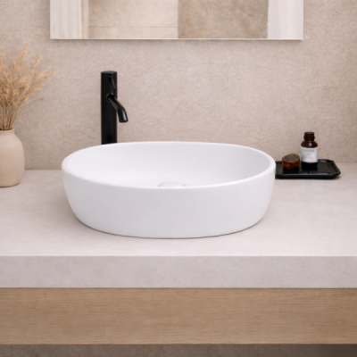 Vasque à poser arrondie -48 x 35 cm -Blanc mat -ALINA