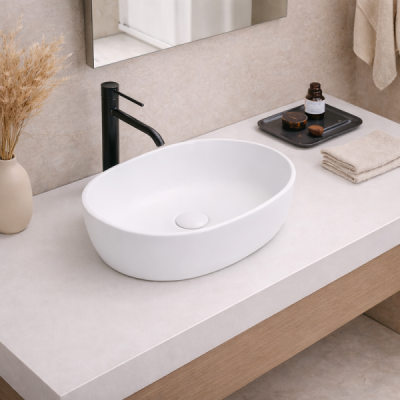 Vasque à poser arrondie -48 x 35 cm -Blanc mat -ALINA