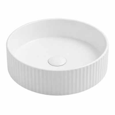 Vasque à poser ronde - 36 cm -Blanc mat rainuré - LUNEA