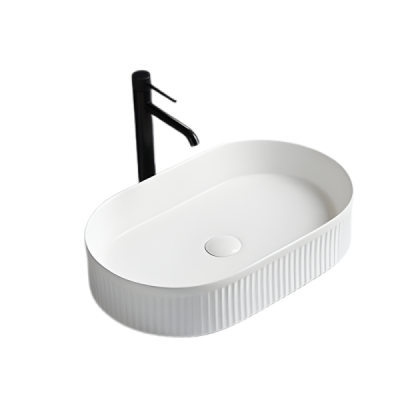 Vasque à poser ovale -57 x 36 cm -Blanc mat rainuré - LUNEA