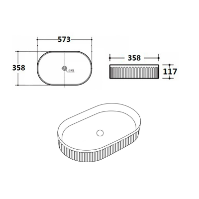 Vasque à poser ovale -57 x 36 cm -Blanc mat rainuré - LUNEA