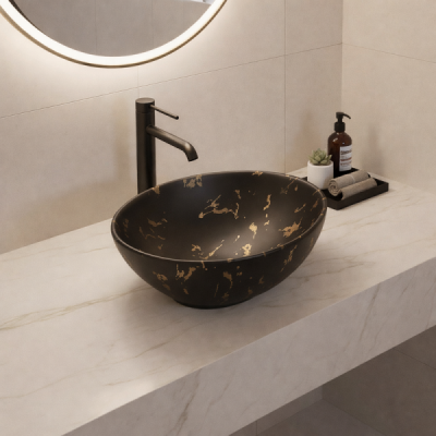 Vasque à poser - 41 x 33 cm -Noir mat marbre -MARBELIA