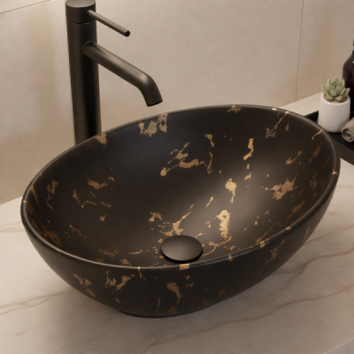 Vasque à poser - 41 x 33 cm -Noir mat marbre -MARBELIA