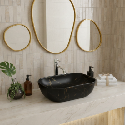 Vasque à poser rectangulaire -50 x 40 cm -Noir mat marbre -MARBELIA