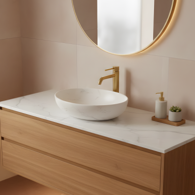 Vasque à poser ovale -52 x 39,5 cm -Blanc mat marbre -CANDY