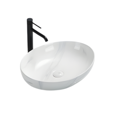 Vasque à poser ovale -52 x 39,5 cm -Blanc brillant marbre -MIA